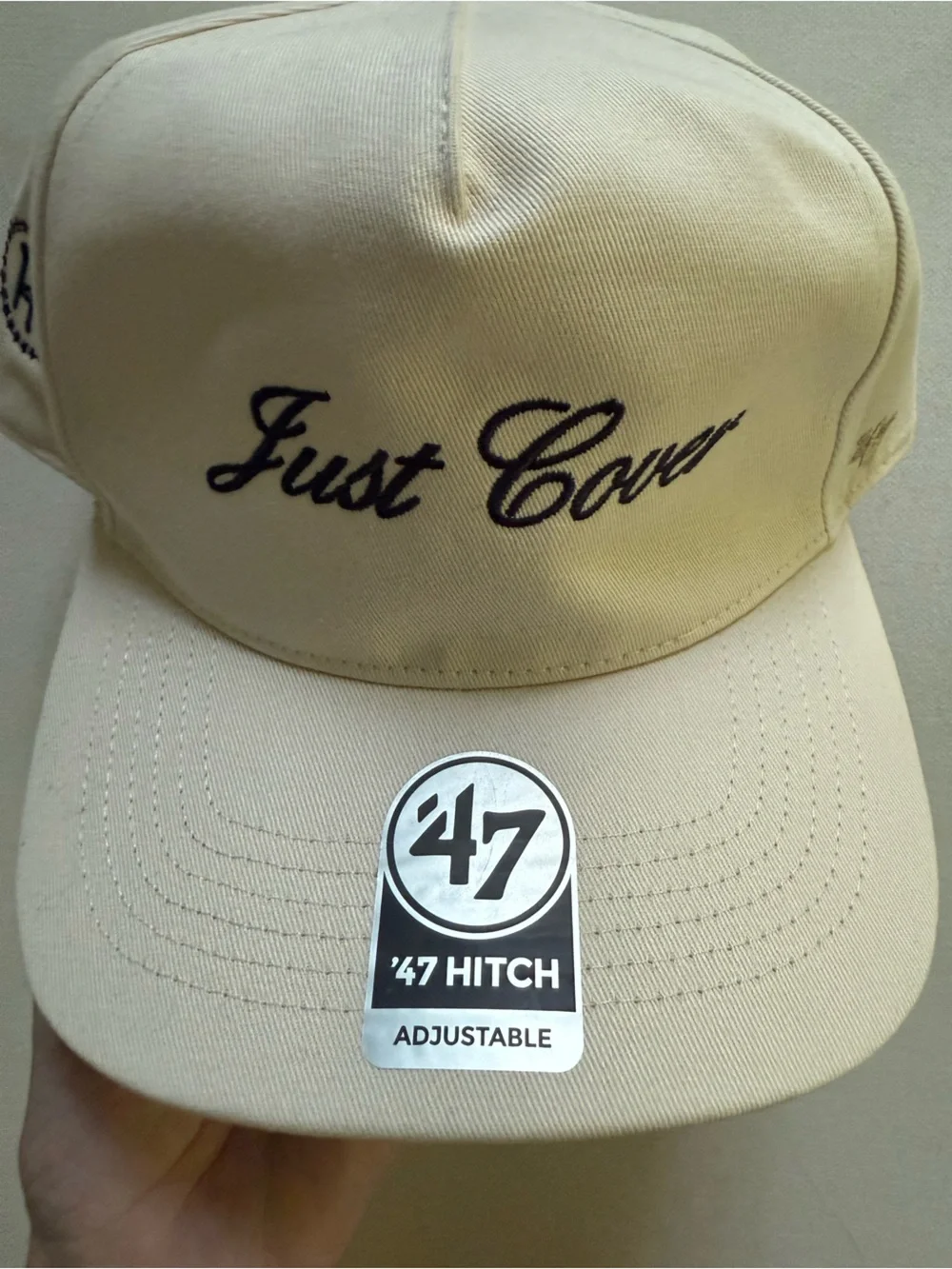 Barstool Sports 47 Baseball Cap with Black Script 'Just Cover'